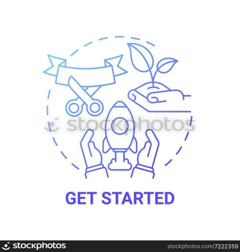 Get started blue gradient concept icon. Social entrepreneurship abstract idea thin line illustration. Launch startup. Establish company. Social project. Vector isolated outline color drawing. Get started blue gradient concept icon