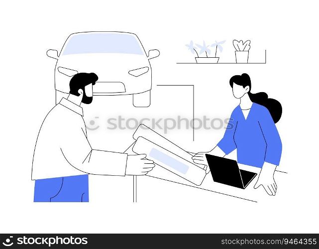 Get vehicle registration plate abstract concept vector illustration. Citizen getting car number plate in government agency, vehicle registration documents, transport identifier abstract metaphor.. Get vehicle registration plate abstract concept vector illustration.