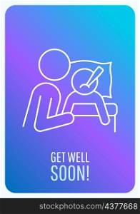 Get well soon blue gradient postcard with linear glyph icon. Greeting card with decorative vector design. Simple style poster with creative lineart illustration. Flyer with holiday wish. Get well soon blue gradient postcard with linear glyph icon