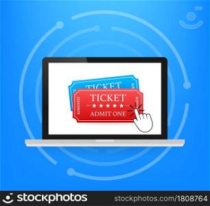 Get your ticket online. Cinema movie ticket online order concept. Vector illustration.. Get your ticket online. Cinema movie ticket online order concept. Vector illustration