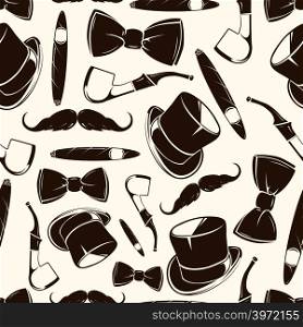 Getlemen seamlss pattern - vintage background with cylinder, rope, tabacco and bow tie. Vector illustration. Getlemen seamlss pattern - vintage background