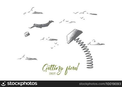 Getting fired concept. Hand drawn upset office worker is fired. Finish of career isolated vector illustration.. Getting fired concept. Hand drawn isolated vector.