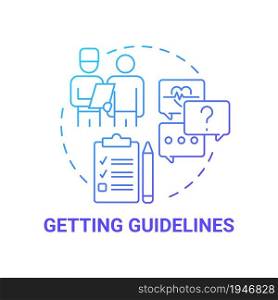 Getting guidelines blue gradient concept icon. Pulmonary rehabilitation abstract idea thin line illustration. Doctor advice, prescription. Rehab program. Vector isolated outline color drawing. Getting guidelines blue gradient concept icon