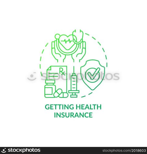 Getting health insurance green gradient concept icon. Things to consider when moving abstract idea thin line illustration. Medical protection. Medicare. Vector isolated outline color drawing. Getting health insurance green gradient concept icon
