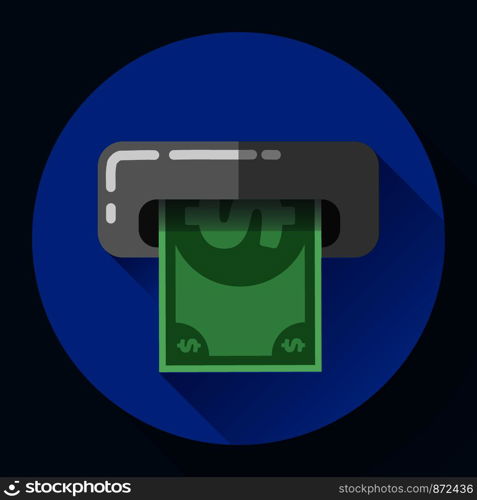 Getting money from an ATM bankomat card symbol icon. Flat design style. Getting money from an ATM bankomat card symbol icon. Flat design style.
