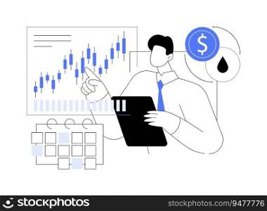 Getting oil spot price abstract concept vector illustration. High volatility in the petroleum stock market, oil spot price, gas industry, fundamental analysis, money investment abstract metaphor.. Getting oil spot price abstract concept vector illustration.