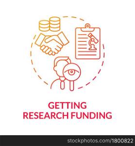 Getting research gradient funding concept icon. Conspiracy theory risks of data fabrication. Climate scientists motivation abstract idea thin line illustration. Vector isolated outline color drawing.. Getting research gradient funding concept icon