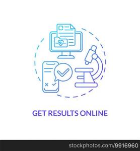 Getting results online concept icon. Lab test ordering step idea thin line illustration. Patients privacy. Receiving lab-analyzed results. Phone, mail. Vector isolated outline RGB color drawing. Getting results online concept icon
