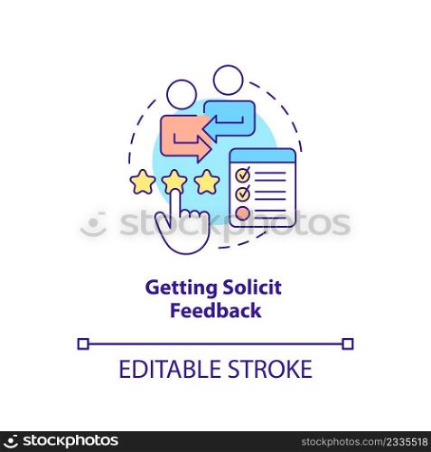 Getting solicit feedback concept icon. Open communication. HR skills abstract idea thin line illustration. Isolated outline drawing. Editable stroke. Arial, Myriad Pro-Bold fonts used. Getting solicit feedback concept icon