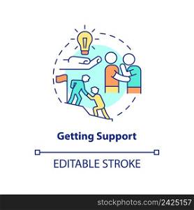 Getting support concept icon. Motivate and inspire people. Charisma benefit abstract idea thin line illustration. Isolated outline drawing. Editable stroke. Arial, Myriad Pro-Bold fonts used. Getting support concept icon