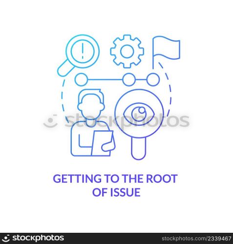Getting to root of issue blue gradient concept icon. Efficient problems solving. HR skills abstract idea thin line illustration. Isolated outline drawing. Myriad Pro-Bold font used. Getting to root of issue blue gradient concept icon
