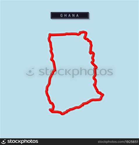 Ghana bold outline map. Glossy red border with soft shadow. Country name plate. Vector illustration.. Ghana bold outline map. Vector illustration