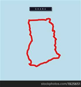 Ghana bold outline map. Glossy red border with soft shadow. Country name plate. Vector illustration.. Ghana bold outline map. Vector illustration