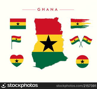 Ghana flag and Map Vector collection