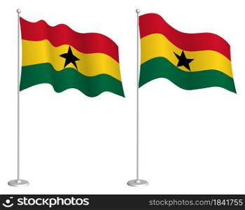 Ghana flag on flagpole waving in wind. Holiday design element. Checkpoint for map symbols. Isolated vector on white background