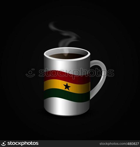 Ghana Flag Printed on Hot Coffee Cup. Vector EPS10 Abstract Template background