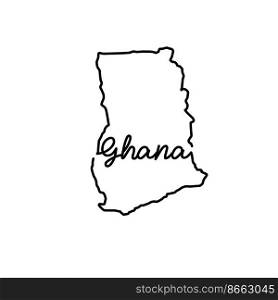 Ghana outline map with the handwritten country name. Continuous line drawing of patriotic home sign. A love for a small homeland. T-shirt print idea. Vector illustration.. Ghana outline map with the handwritten country name. Continuous line drawing of patriotic home sign