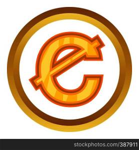 Ghanaian cedi vector icon in golden circle, cartoon style isolated on white background. Ghanaian cedi vector icon