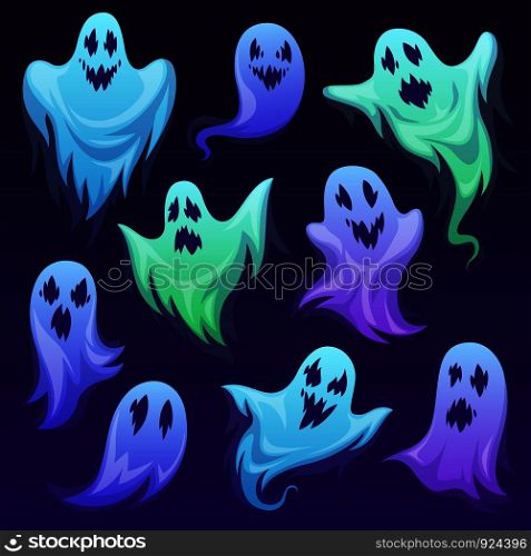 Ghost character. Halloween scary ghostly monster, spooks. Cute funny friendly ghoul, horror phantoms and holiday costume vector cartoon buster frightening creature design. Ghost character. Halloween scary ghostly monster and spooks. Cute funny friendly ghoul, horror phantoms and holiday costume vector design