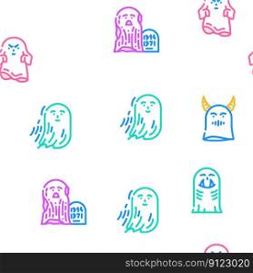 ghost halloween scary spooky vector seamless pattern thin line illustration. ghost halloween scary spooky vector seamless pattern