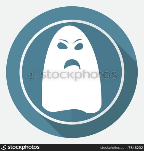 ghost icon on white circle with a long shadow