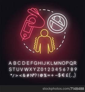 Ghost of relations neon light concept icon. Ghosting. Breaking off relationship. Stopping contact with partner idea. Glowing sign with alphabet, numbers and symbols. Vector isolated illustration