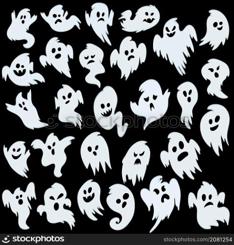 Ghost set. Spooky halloween silhouette. Horror costume. Creepy character, mystery shape. Vector illustration in cartoon style