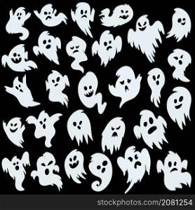 Ghost set. Spooky halloween silhouette. Horror costume. Creepy character, mystery shape. Vector illustration in cartoon style