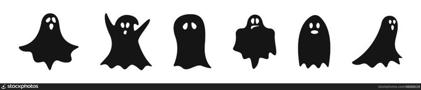 Ghost silhouettes. Ghosts Haloween collection. Silhouette style vector icons. 