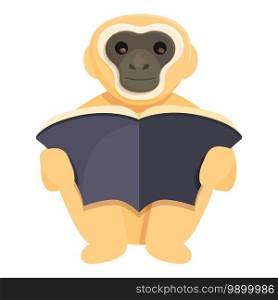 Gibbon read book icon. Cartoon of gibbon read book vector icon for web design isolated on white background. Gibbon read book icon, cartoon style