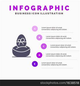 Gift, Boiled, Easter, Egg, Food Solid Icon Infographics 5 Steps Presentation Background