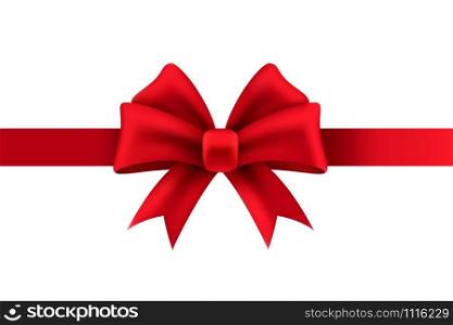 Gift bow. Red ribbon for present package decoration christmas or wedding holiday design isolated vector decorate template. Gift bow. Red ribbon for present package decoration christmas or wedding holiday design isolated vector template