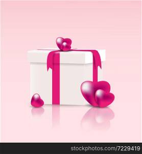 gift box and mini heart on pink wallpaper background use for promotion on love celebration
