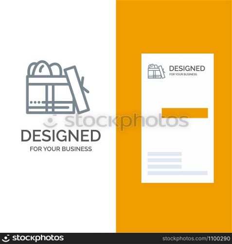 Gift, Box, Birthday, Day Grey Logo Design and Business Card Template