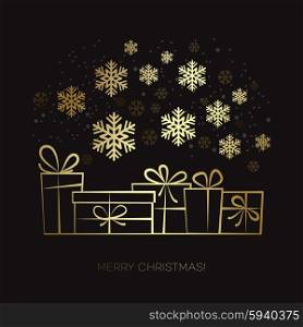 Gift box Christmas card. Vector illustration gold Gift box. Christmas card