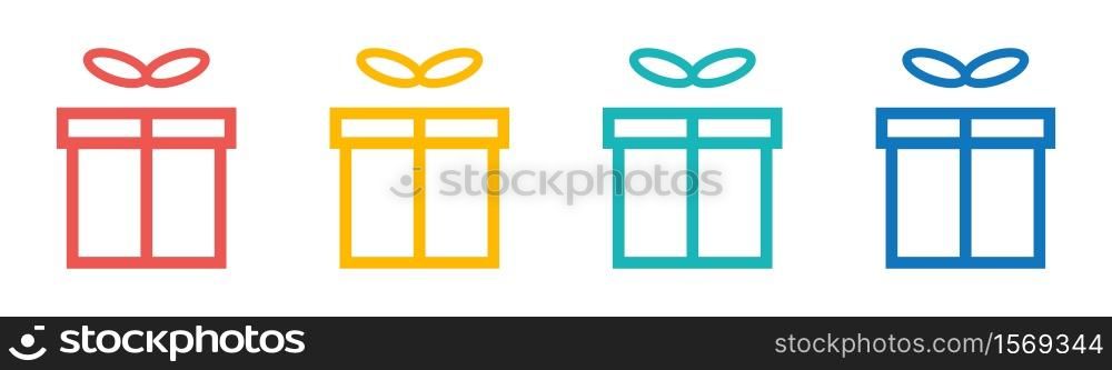 Gift box colour icon set. Vector present boxes collection.