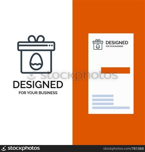 Gift, Box, Egg, Easter Grey Logo Design and Business Card Template