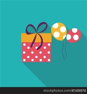 Gift Box Flat Icon with Long Shadow, Vector Illustration Eps10
