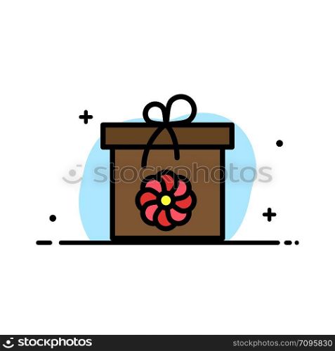 Gift, Box, Flower, Spring Business Flat Line Filled Icon Vector Banner Template