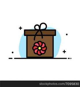 Gift, Box, Flower, Spring Business Flat Line Filled Icon Vector Banner Template