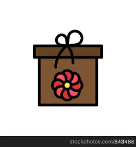 Gift, Box, Flower, Spring Flat Color Icon. Vector icon banner Template