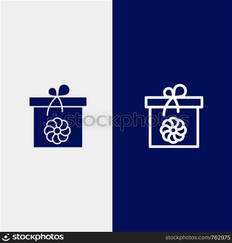 Gift, Box, Flower, Spring Line and Glyph Solid icon Blue banner Line and Glyph Solid icon Blue banner