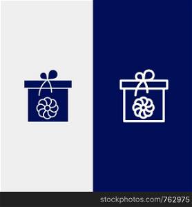 Gift, Box, Flower, Spring Line and Glyph Solid icon Blue banner Line and Glyph Solid icon Blue banner