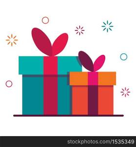 Gift box for the holiday. Symbol of loyalty and reward program. Online store promotion, bonus, surprise or reward for a referral program. Template for shopping, birthday, party, sale posters and banners. Flat illustration isolated on white background.. Gift box for the holiday. Symbol of loyalty and reward program. Online store promotion, bonus, surprise or reward for a referral program. Template for shopping, birthday, party, sale posters and banners.