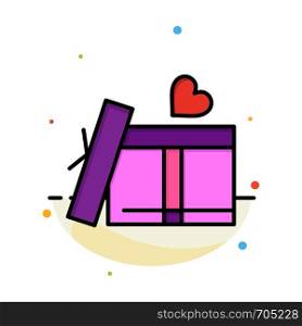 Gift box, Heart, Love Abstract Flat Color Icon Template