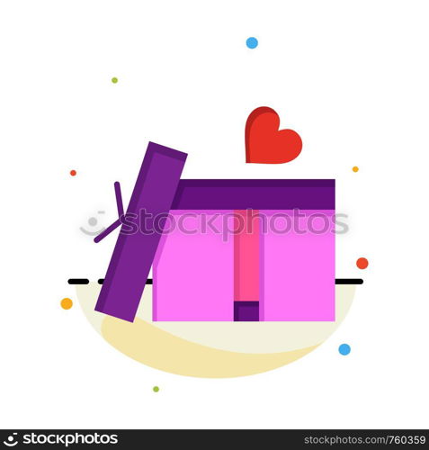 Gift box, Heart, Love Abstract Flat Color Icon Template