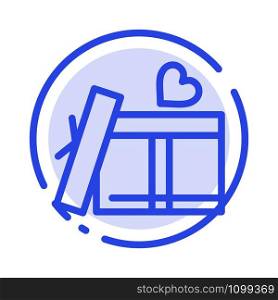 Gift box, Heart, Love Blue Dotted Line Line Icon