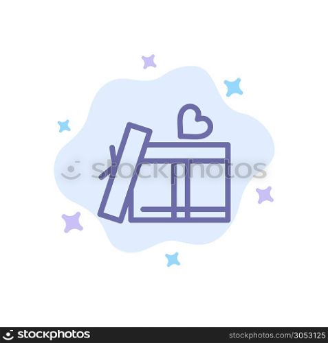 Gift box, Heart, Love Blue Icon on Abstract Cloud Background