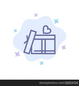 Gift box, Heart, Love Blue Icon on Abstract Cloud Background