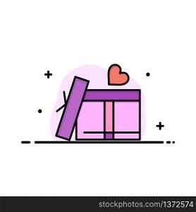 Gift box, Heart, Love Business Flat Line Filled Icon Vector Banner Template